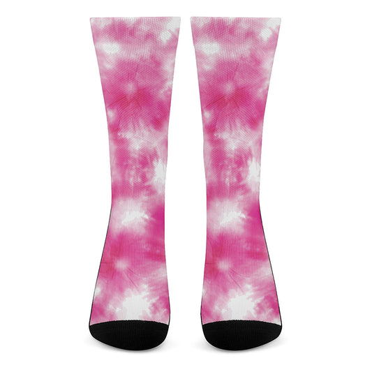 Pink Shibori Tie Dye Print Crew Socks