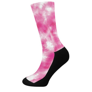 Pink Shibori Tie Dye Print Crew Socks