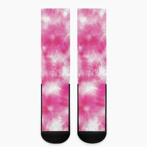 Pink Shibori Tie Dye Print Crew Socks