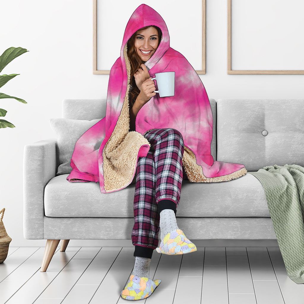 Pink Shibori Tie Dye Print Hooded Blanket