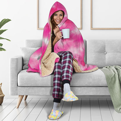 Pink Shibori Tie Dye Print Hooded Blanket