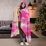 Pink Shibori Tie Dye Print Hooded Blanket
