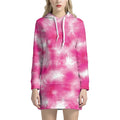 Pink Shibori Tie Dye Print Pullover Hoodie Dress