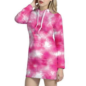 Pink Shibori Tie Dye Print Hoodie Dress