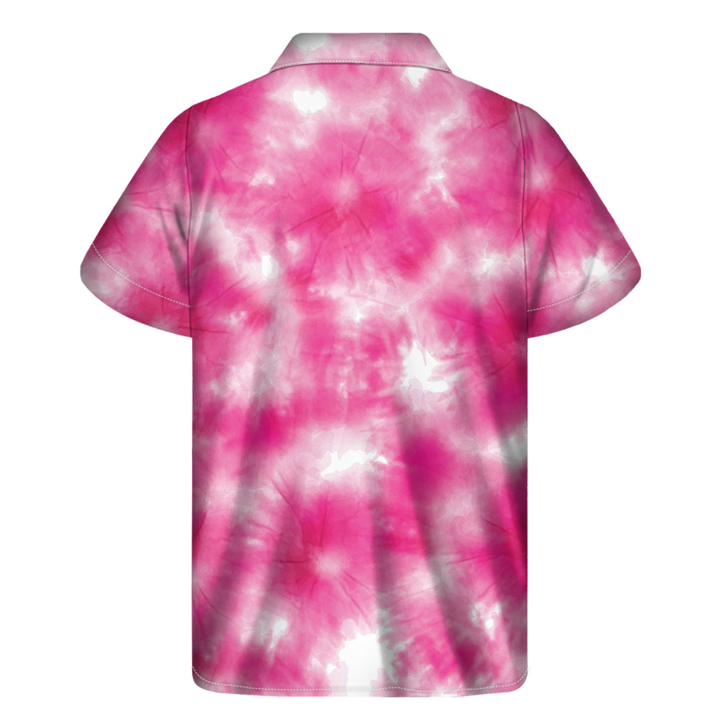 Pink Shibori Tie Dye Print Men's Short Sleeve Shirt