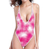 Pink Shibori Tie Dye Print One Piece High Cut Swimsuit