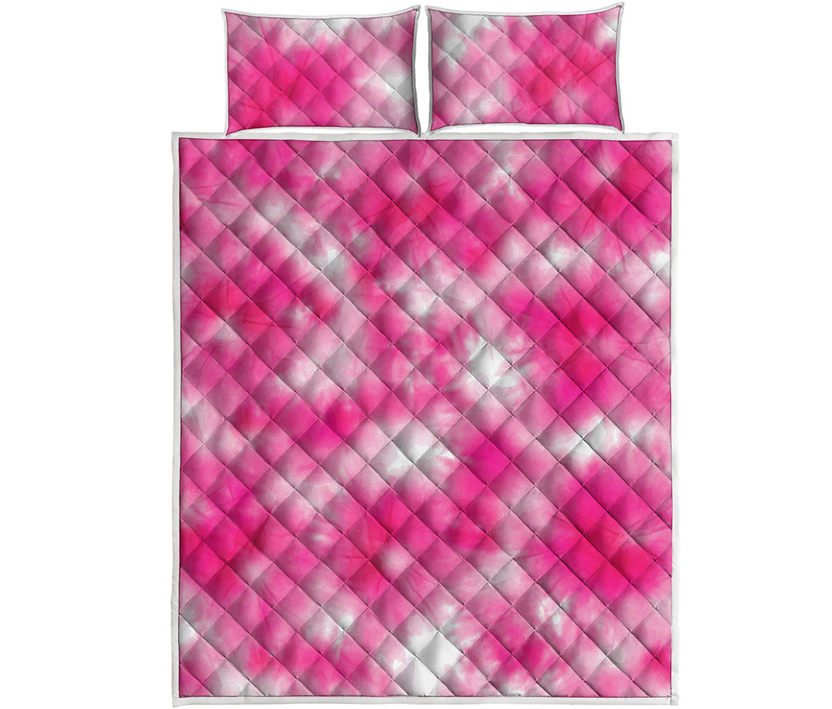 Pink Shibori Tie Dye Print Quilt Bed Set