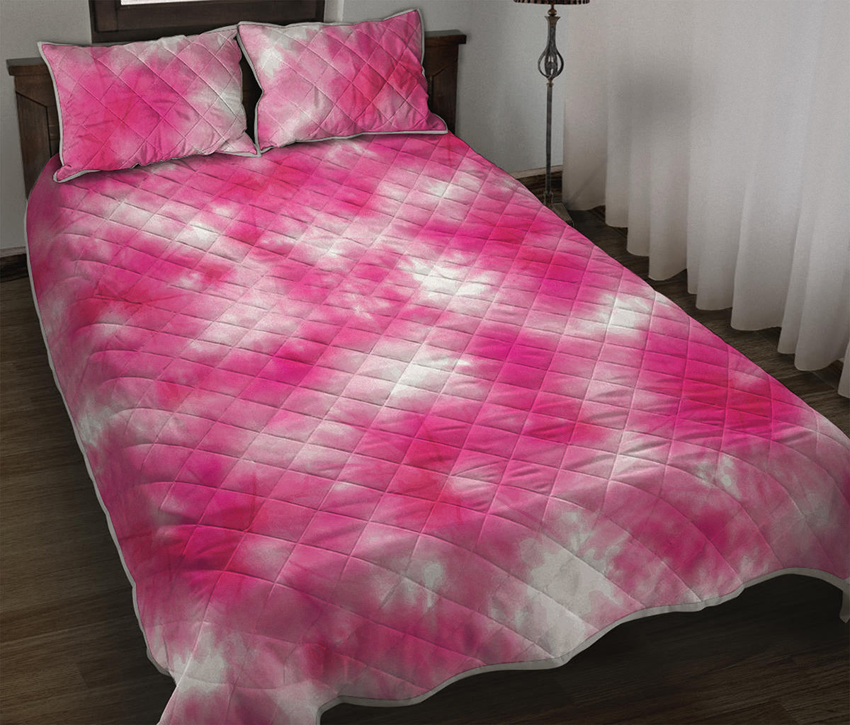 Pink Shibori Tie Dye Print Quilt Bed Set