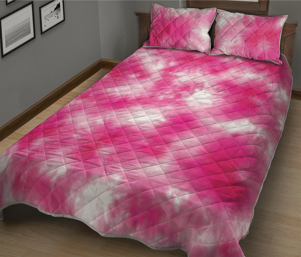 Pink Shibori Tie Dye Print Quilt Bed Set
