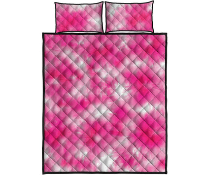 Pink Shibori Tie Dye Print Quilt Bed Set
