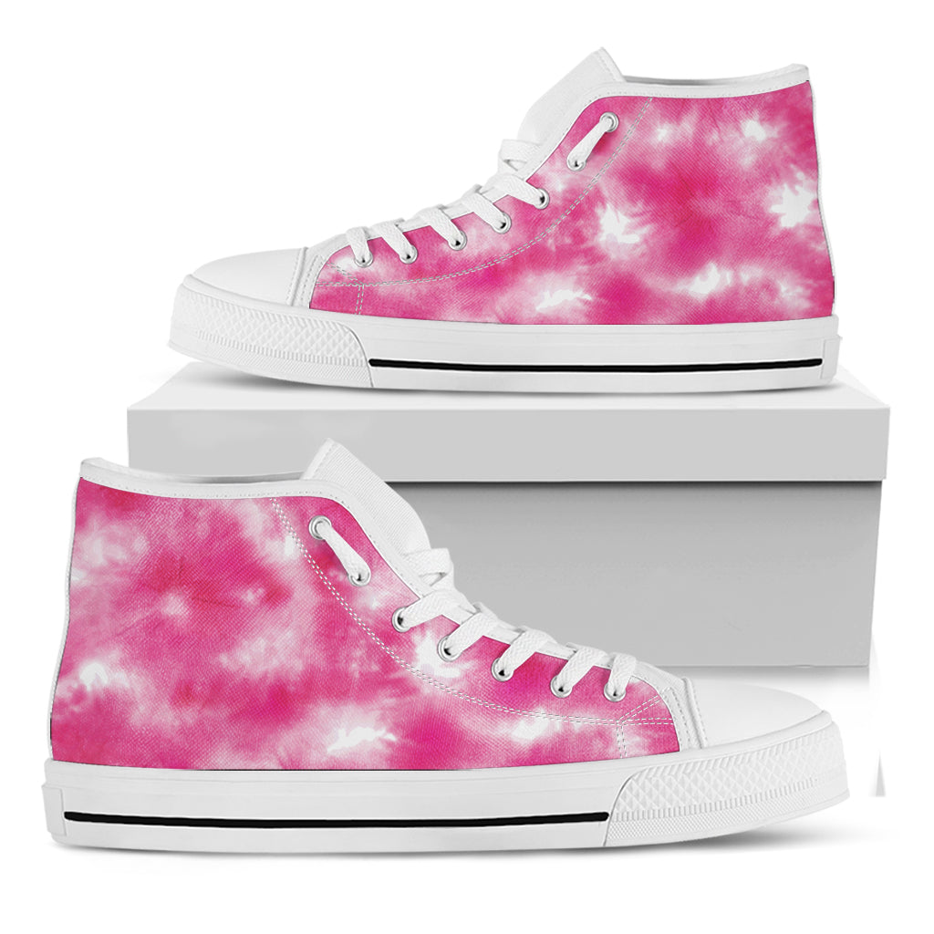 Pink Shibori Tie Dye Print White High Top Shoes