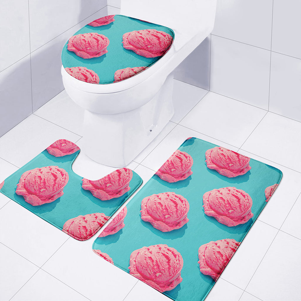 Pink Strawberry Ice Cream Print 3 Piece Bath Mat Set