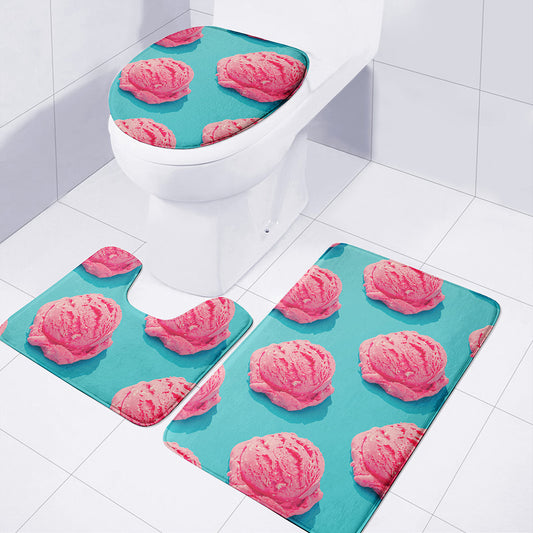 Pink Strawberry Ice Cream Print 3 Piece Bath Mat Set