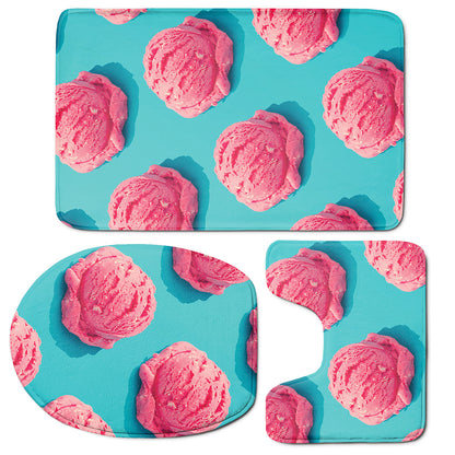 Pink Strawberry Ice Cream Print 3 Piece Bath Mat Set