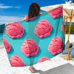 Pink Strawberry Ice Cream Print Beach Sarong Wrap