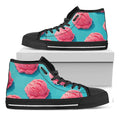 Pink Strawberry Ice Cream Print Black High Top Sneakers