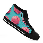 Pink Strawberry Ice Cream Print Black High Top Shoes