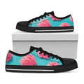 Pink Strawberry Ice Cream Print Black Low Top Sneakers