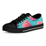 Pink Strawberry Ice Cream Print Black Low Top Shoes