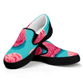 Pink Strawberry Ice Cream Print Black Slip On Sneakers