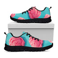 Pink Strawberry Ice Cream Print Black Running Shoes