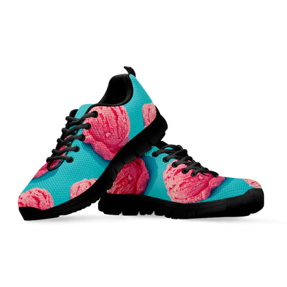 Pink Strawberry Ice Cream Print Black Sneakers