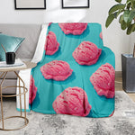 Pink Strawberry Ice Cream Print Blanket