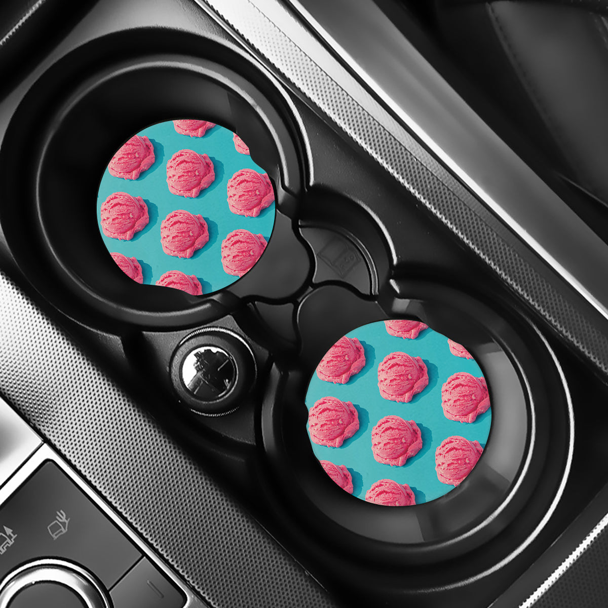 Pink Strawberry Ice Cream Print Car Coasters