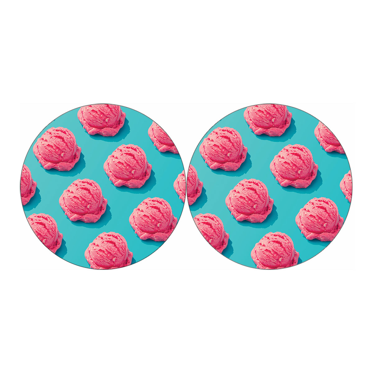 Pink Strawberry Ice Cream Print Car Coasters