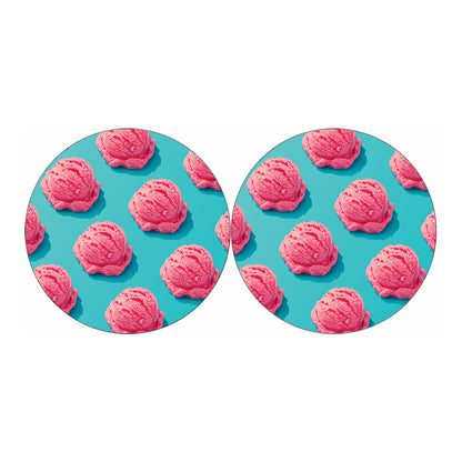 Pink Strawberry Ice Cream Print Car Coasters