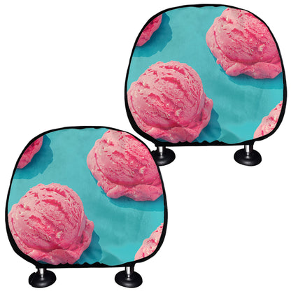 Pink Strawberry Ice Cream Print Car Headrest Covers