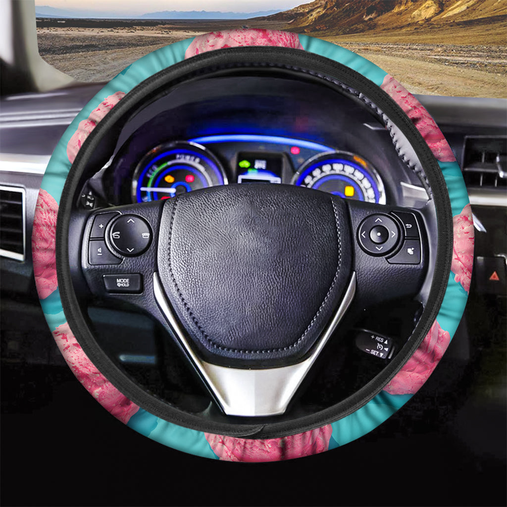 Pink Strawberry Ice Cream Print Car Steering Wheel Cover