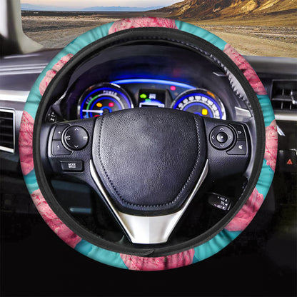 Pink Strawberry Ice Cream Print Car Steering Wheel Cover