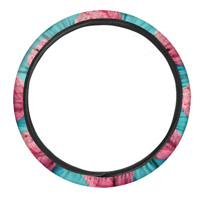 Pink Strawberry Ice Cream Print Car Steering Wheel Cover