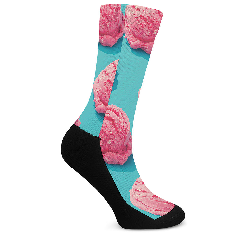 Pink Strawberry Ice Cream Print Crew Socks