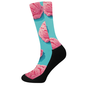 Pink Strawberry Ice Cream Print Crew Socks