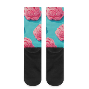 Pink Strawberry Ice Cream Print Crew Socks