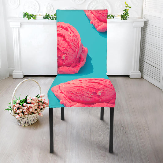 Pink Strawberry Ice Cream Print Dining Chair Slipcover
