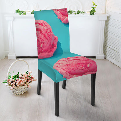 Pink Strawberry Ice Cream Print Dining Chair Slipcover