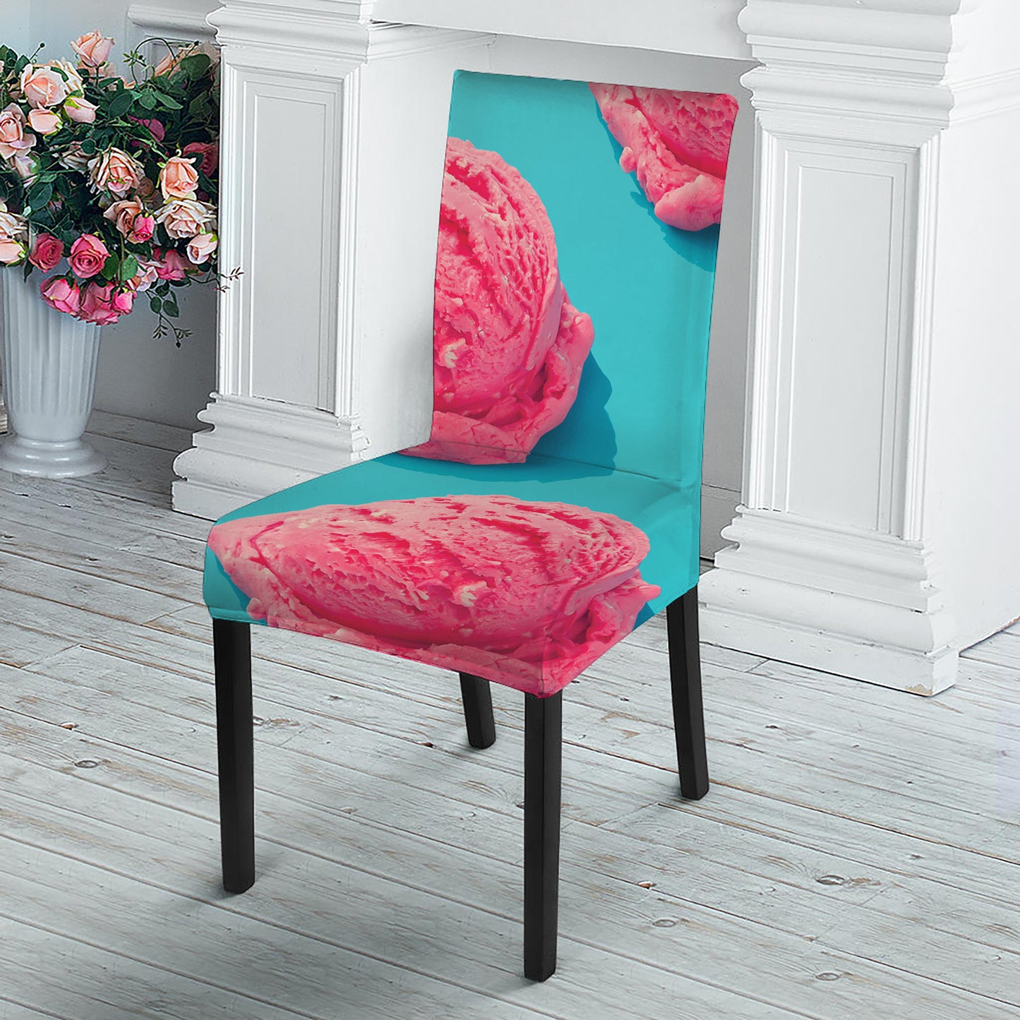 Pink Strawberry Ice Cream Print Dining Chair Slipcover