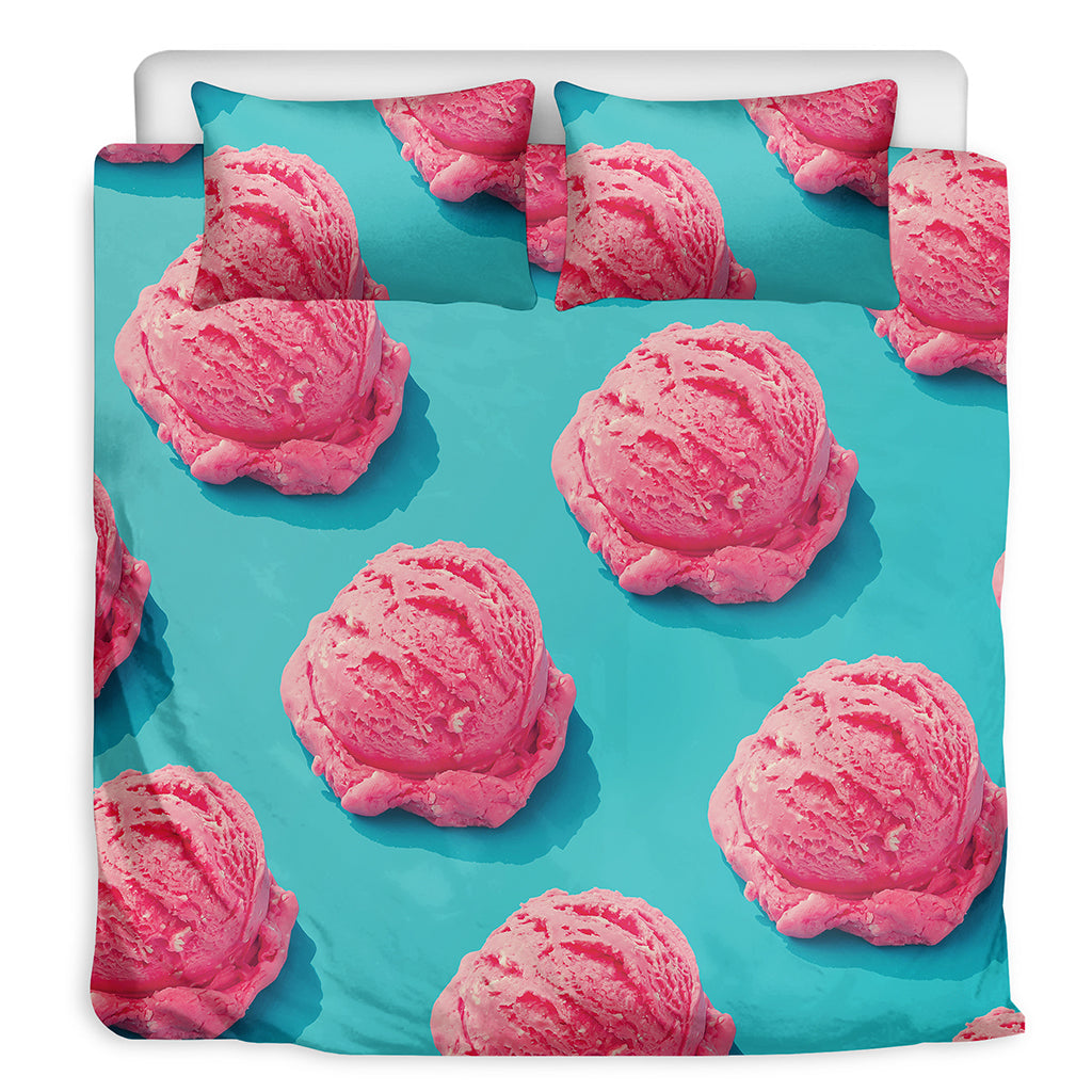 Pink Strawberry Ice Cream Print Duvet Cover Bedding Set