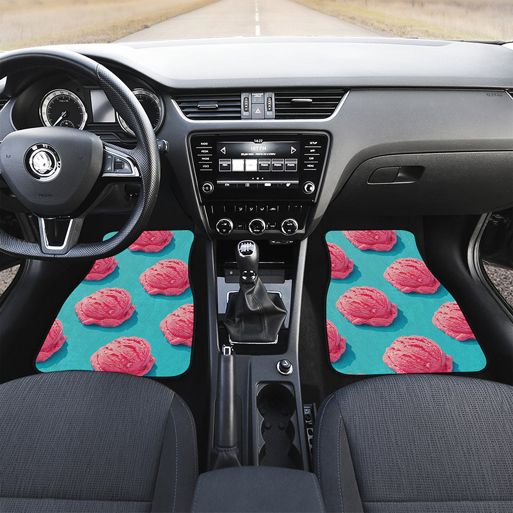 Pink Strawberry Ice Cream Print Front and Back Car Floor Mats