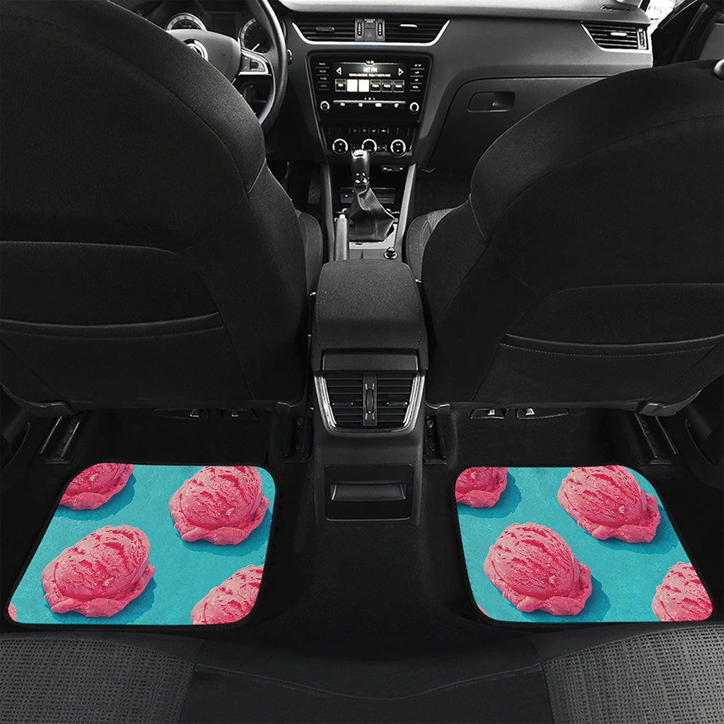 Pink Strawberry Ice Cream Print Front and Back Car Floor Mats
