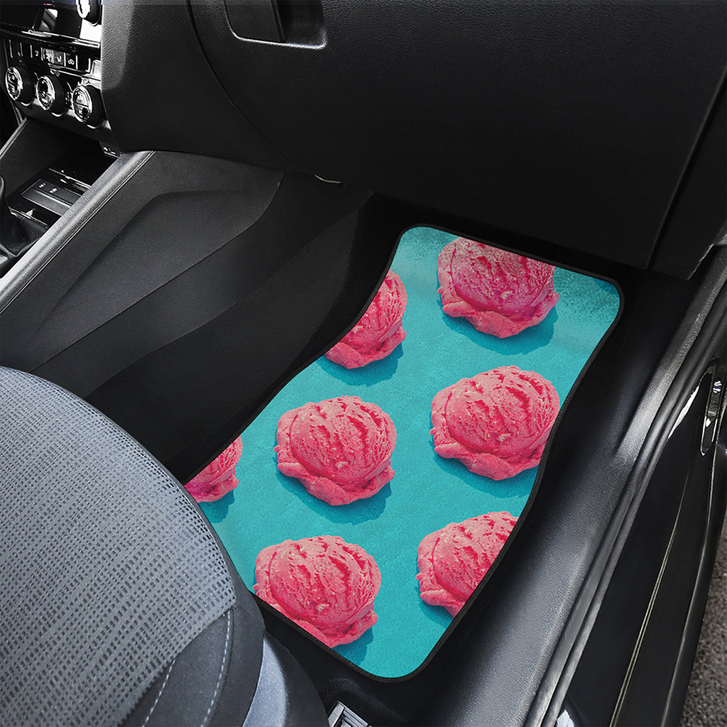 Pink Strawberry Ice Cream Print Front and Back Car Floor Mats