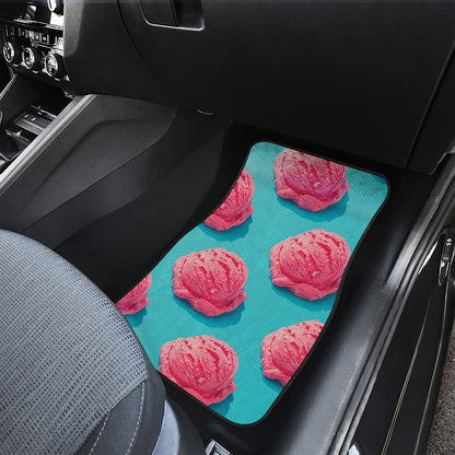 Pink Strawberry Ice Cream Print Front and Back Car Floor Mats