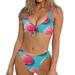 Pink Strawberry Ice Cream Print Front Bow Tie Bikini