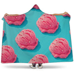 Pink Strawberry Ice Cream Print Hooded Blanket