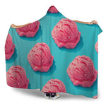 Pink Strawberry Ice Cream Print Hooded Blanket