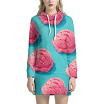 Pink Strawberry Ice Cream Print Hoodie Dress