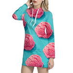 Pink Strawberry Ice Cream Print Hoodie Dress
